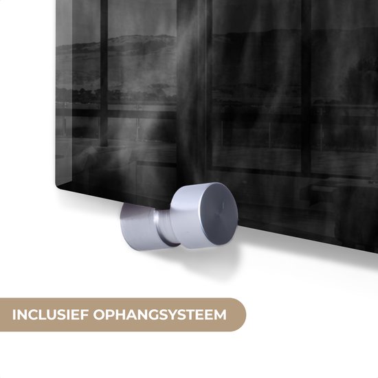 MuchoWow® Tableau sur verre 30x40 cm - Tableau sur verre acrylique - Highlander écossais - Vache - Zwart - Wit - Animaux - Photo sur verre - Décoration murale salon - Décoration murale chambre - Peintures