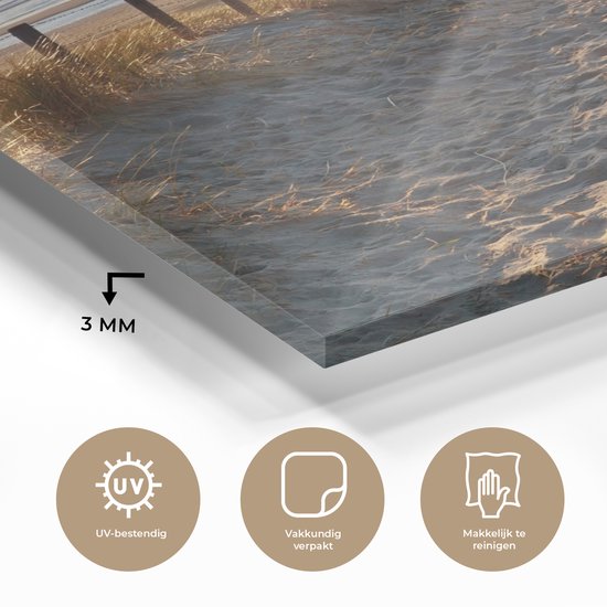 MuchoWow® Tableau sur Verre - Plage - Mer - Nederland - Dunes - Soleil - 20x20 cm - Décoration de Plage - Peintures sur Verre Acrylique - Photo sur Glas