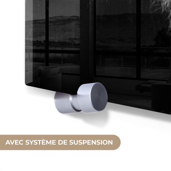 Peinture sur verre - Photo sur verre - Verre acrylique - Animaux - Lion - Zwart - Wit - 180x120 cm - Décoration de chambre - Peinture sur verre animaux - Décoration murale verre - Peinture sur verre lion