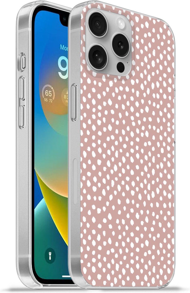 Telefoonhoesje Geschikt voor Apple Iphone 16 Pro Max hoesje - Stippen - Wit - Roze - Siliconen Telefoonhoesje Telefoonhoesje