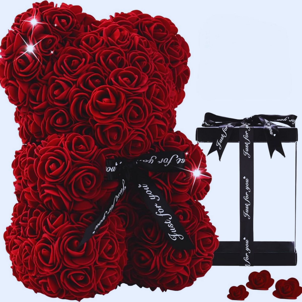 Romantisch Teddybeer Met Handgemaakte Kunstrozen - Perfect Cadeau Voor Valentijn - Jubileum - Verjaardag - Moederdag & Bruiloften - Elegante Geschenkdoos (Rood - Middelgroot)