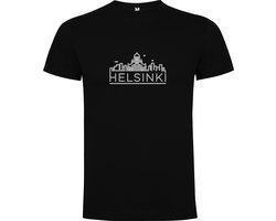 Zwart T-Shirt met “ Skyline Helsinki Finland – Vakantiegevoel – Strak – Modern “ Print Full Color Maat 4XL