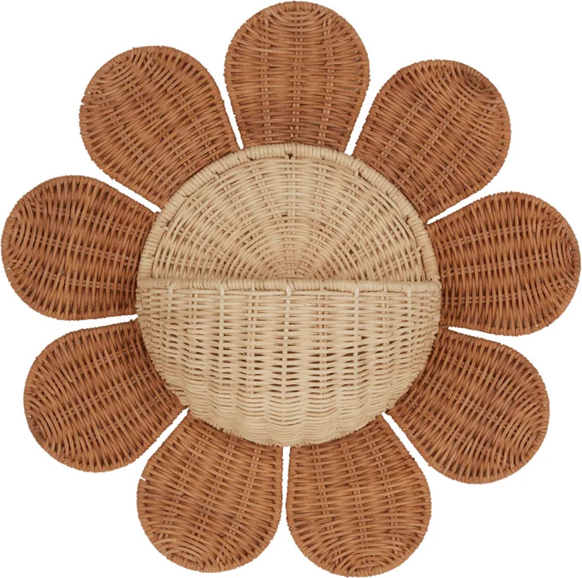 Dutchers.® Rotan Zonnebloem Wandmand - * - Kinderkamer & Babykamer Decoratie - Wandrek - Natuurlijk & Speels - Zonnebloem - Slaapkamerdecoratie - Wandplank - 40x15x40cm
