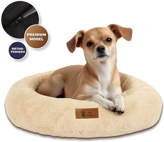 Pet Perfect Orthopedische Donut Hondenmand 60 cm – Hondenkussen – Luxe Hondenbed – Wasbaar – extra gevuld - Beige