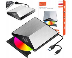 Zenwire Externe DVD Speler en Brander - Optical Drive - Optische Drive - Voor Laptop - USB 3.0 of USB C 3.1 - Plug & Play - Windows, MacOS & Linux - Hoes + Kabel - Externe CD speler- Aluminimum behuizing
