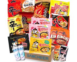 SAMCHEER Korean Ramen Snack Box - Samyang Buldak Carbonara - Nongshim Pikante Koreaanse Noedels - Kimchi Ramen - Rice Crackers - Bubble MilkTea - 20-delig box SAMCHEER Korean Ramen Snack Box - Samyang Buldak Carbonara - Nongshim Pikante Koreaanse Noedels - Kimchi Ramen - Rice Crackers - Bubble MilkTea - 20-delig box