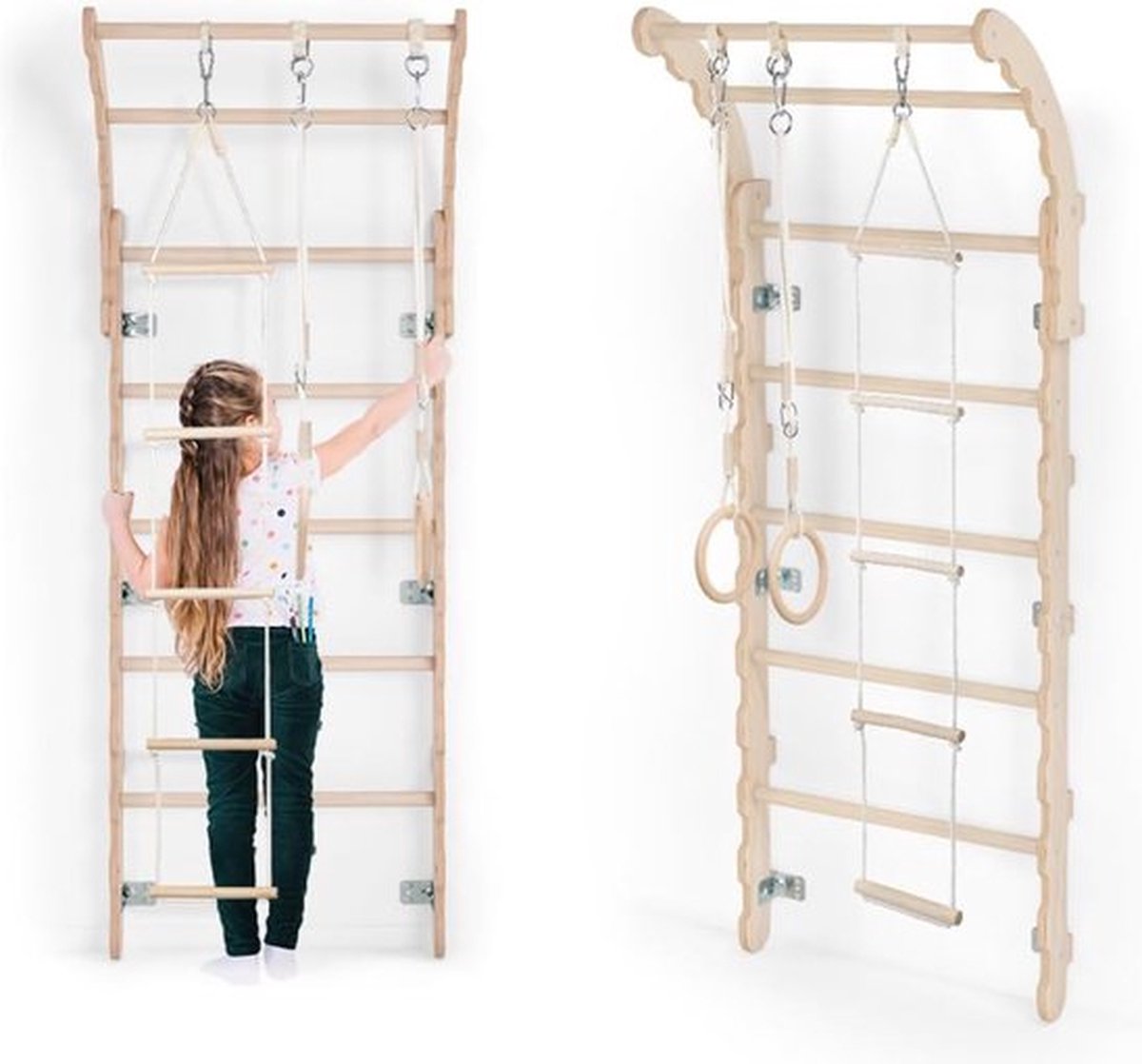 Thuys Klimrek – Kinderen – Pikler – Wandklimrek – Wandrek – Speelgoed Kinderen – Met Ringen & Ladder – 175 cm – Hout