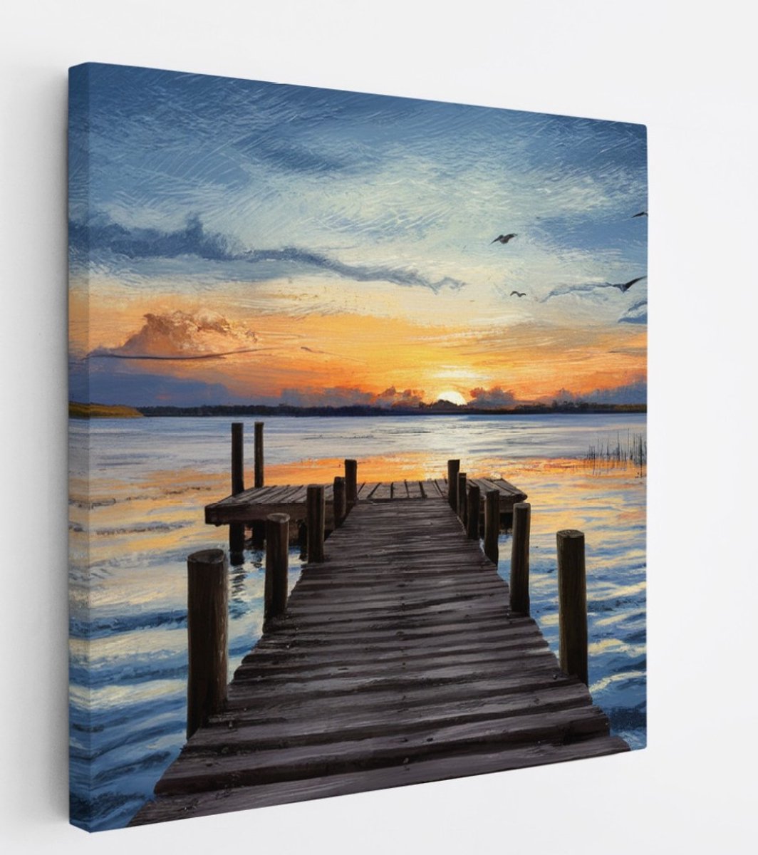 Saammp Canvas Schilderij - Abstracte Steiger - Landschap - Natuur - 20x20 - Foto op canvas - Wanddecoratie - Muurdecoratie Woonkamer - Slaapkamer decoratie - Canvas Print Multicolor