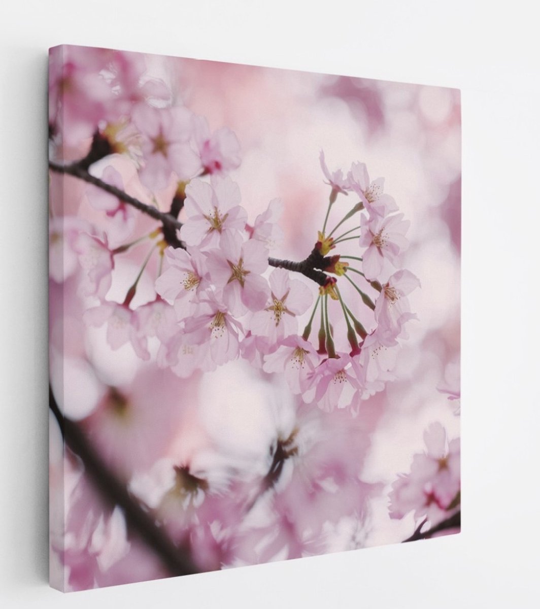 Saammp Canvas Schilderij - Bloesemtakken met roze bloemen - Natuur - Abstract - 100x100 - Foto op canvas - Wanddecoratie - Muurdecoratie Woonkamer - Kantoor Decoratie Multicolor