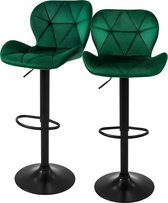 Bol.com Barkruk set van 2 groen fluwelen bekleding met rugleuning en voetensteun in hoogte verstelbaar 59-79cm ML-Design aanbieding
