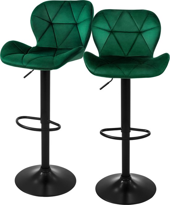 Lot de 2 tabourets de bar revêtement velours vert avec dossier et repose-pieds réglables en hauteur 59-79cm ML- Design