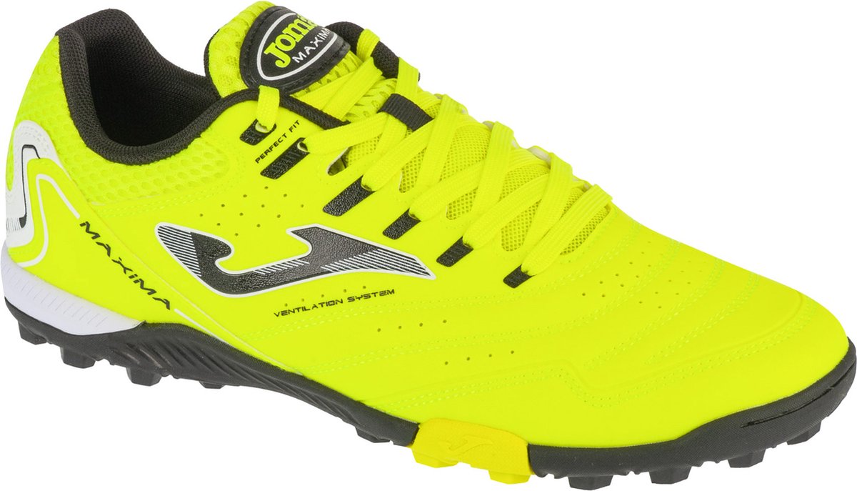 Joma Maxima 2409 TF, gele turf voetbalschoenen voor mannen, maat 40, synthetisch leder, met ventilatiesysteem.