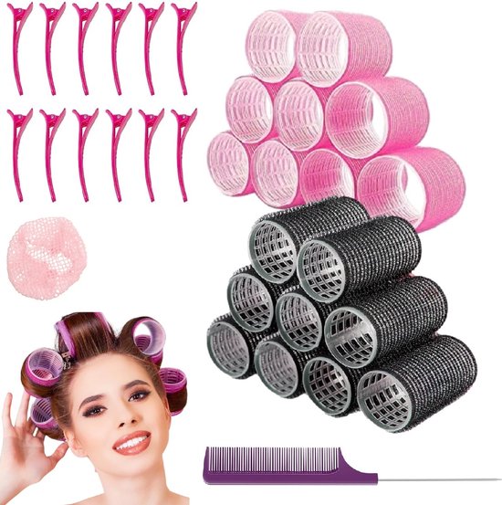 Professor Q - Krulspelden Rollers - 32 Delig - Heatless Curls - Incl. Haar rollers & Haarklemmen - Haarrollers met Kam - Kleefroller - Krullen Zonder Hitte - Midi