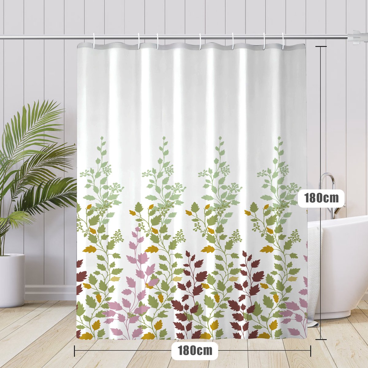 SUMOH® Sterke Douchegordijn 180x180cm – Anti Schimmel, Waterdicht & Luxe Design – Inclusief 12 Ringen – Must-have Badkamer Accessoire - Wijnbladeren