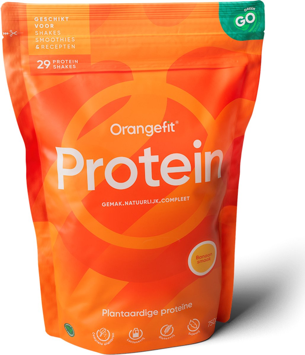 Goedkoopste Orangefit Proteine Poeder - Vegan Proteine Shake - 750g (29 shakes) - Eiwitshake Banaan - Lactosevrije Eiwitpoeder