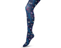 Bonnie Doon Bloemen Panty 80 Denier Donker Blauw Dames maat L/XL - Bloemen Print - Gladde Naden - Maximaal Draagcomfort - Floral Tights - Chique Panty - Feestelijk - Gebloemd - Kleurrijk - Bloemenprint - Donkerblauw - Dark Blue - BP221906.111