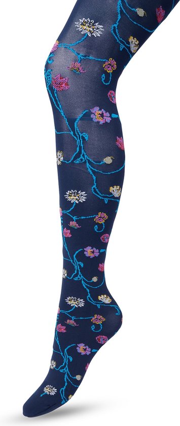 Bonnie Doon Fleurs Tights 80 Deniers Blauw Foncé Femme Taille L/XL - Imprimé Fleurs - Coutures Lisses - Confort de Port Maximum - Collant Floral - Collant Chique - Festif - Floral - Coloré - Imprimé Fleuri - Bleu Dark Blue - BP221906.3