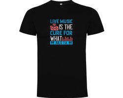 Zwart T-Shirt met Kleurrijke print “ Live Music is the Cure for what Ails Ya “ Print Full Color Maat 2XL