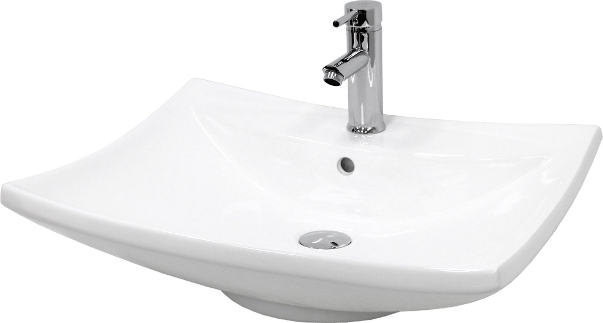 Wastafel incl. afvoergarnituur wit met overloop 60,5x46x16,5 cm wit keramiek LuxeBath