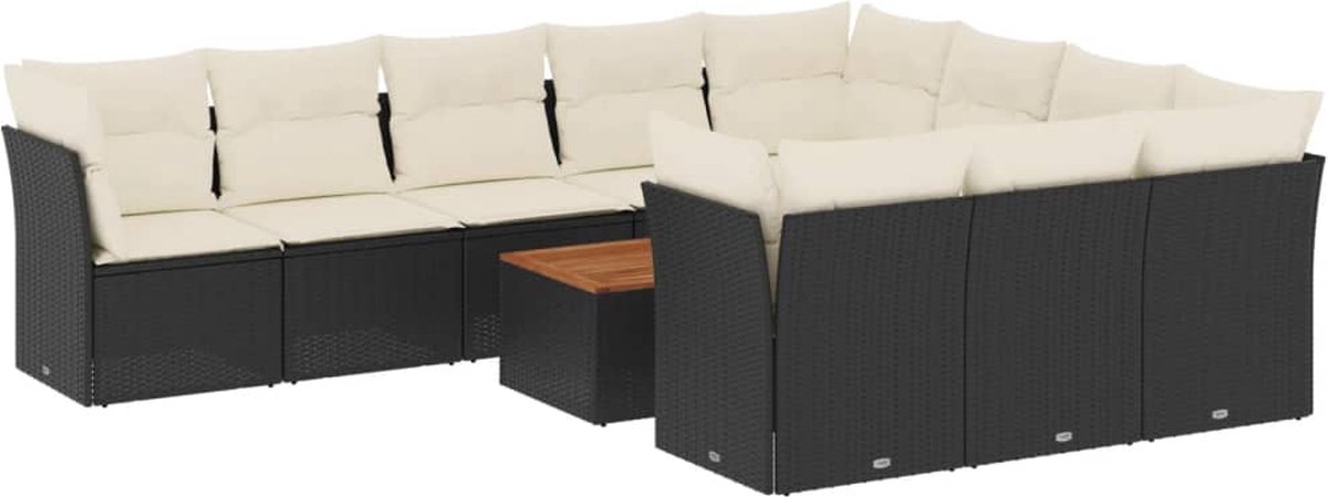 The Living Store 11-delige Loungeset met kussens poly rattan zwart - Loungeset - Tuinlounge - Loungemeubels - Buitendecoratie - Outdoor Living