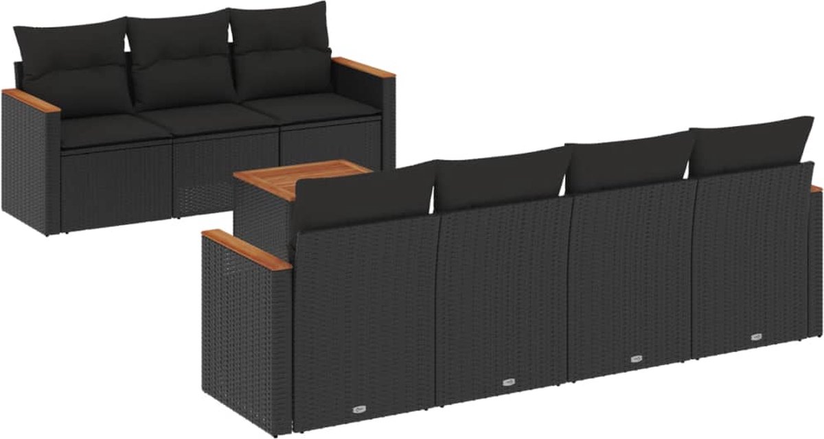 Zwarte poly rattan loungeset met kussens voor buiten - The Living Store.