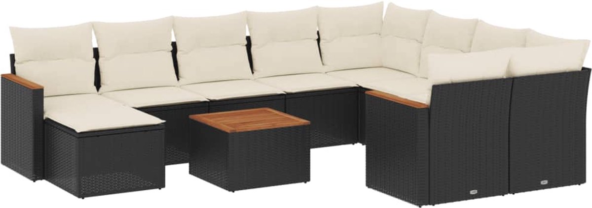 The Living Store 11-delige Loungeset met kussens poly rattan zwart - Loungeset - Tuinmeubels - Lounge Set - Outdoor Furniture - Poly Rattan