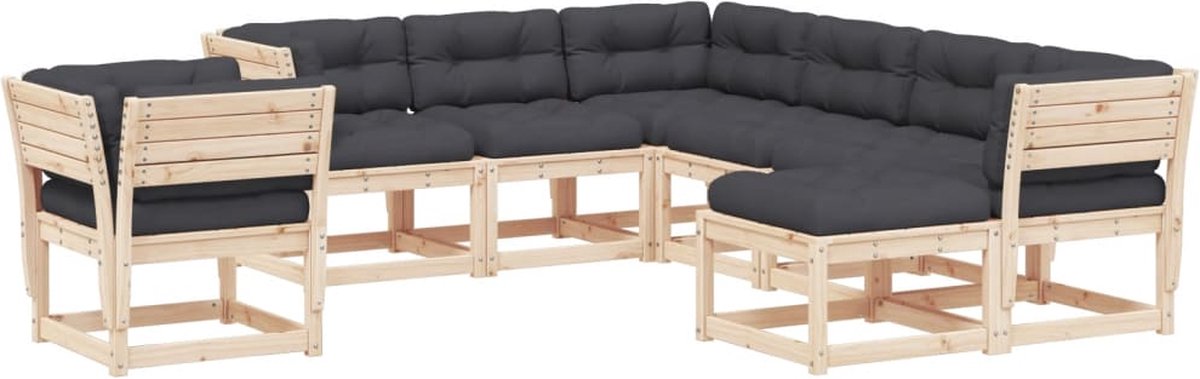 The Living Store 8-delige Loungeset met kussens massief grenenhout - Loungebank - Tuinset - Hout - Grenenhout - Lounge Set