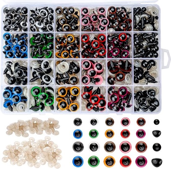 Veiligheidsogen en veiligheidsneuzen 600 stuks plastic, 6-14 mm, poppenogen, teddyogen, teddyogen met ringen, veiligheidsogen voor gehaakte dieren, pop, pluche dier en teddybeer