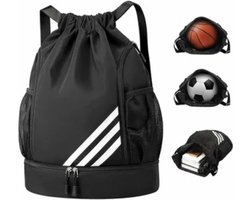 Rugzak Met Trekkoord - Grote Capaciteit - Lichtgewicht - Droge En Natte Scheiding - Sportrugzak - Fitness, Basketbaltas Voor Dames En Heren - 1Stuks Zwart 43x34x15CM