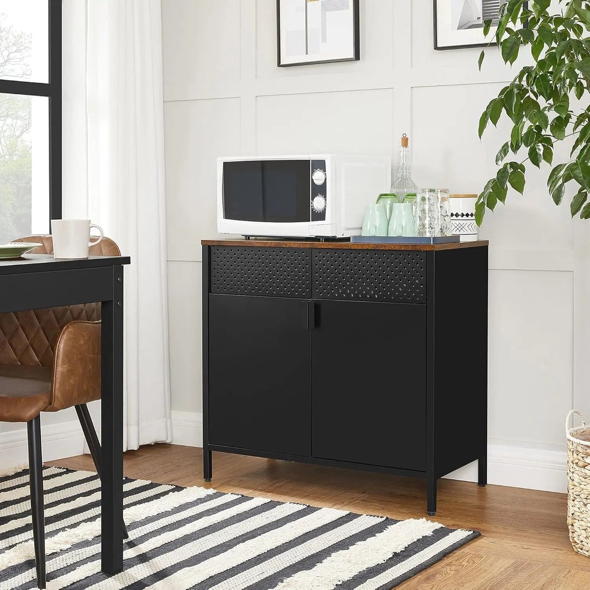Multifunctioneel Stalen Archiefkast Kantoor Bestanden- Praktisch Keuken Kast 2 Deuren 3 Verdiepingen Bruin-Inktzwart Verstelbare Poten Stevig op de Vloer 80x40x76cm Robuust & Betrouwbaar Dressoir Stalen Frame & Spaanplaat Draagt ​101kg Ruim Tafelblad — cadeau in Cadeau-ideeën - foto 2