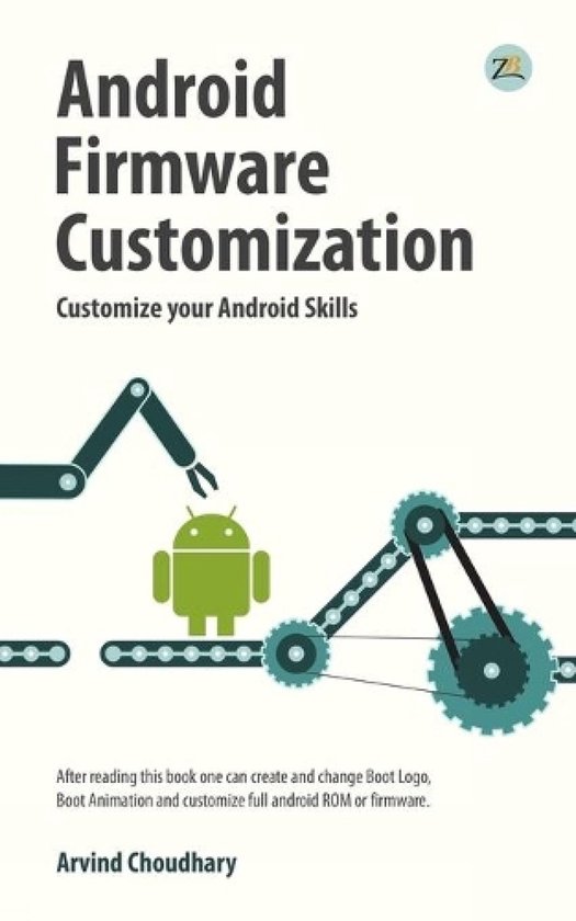 Boekomslag 'Android Firmware Customization' met illustratie van een Android-robot en mechanische onderdelen.
