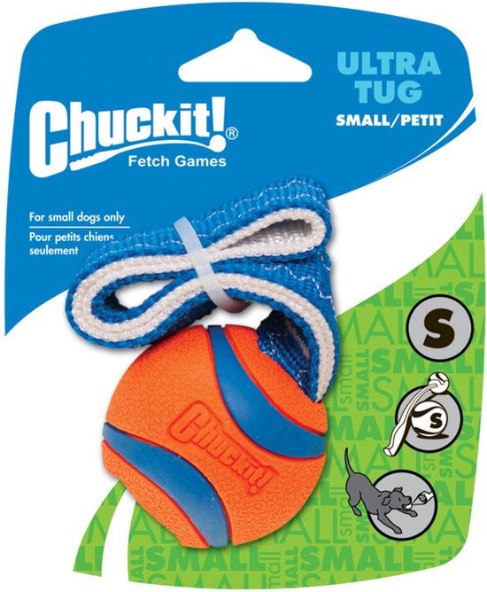 Chuckit Ultra Tug – Honden apporteerspeelgoed – Honden bal Small ø5cm – Geschikt voor middelgrote honden - Drijft op Water – Oranje/Blauw