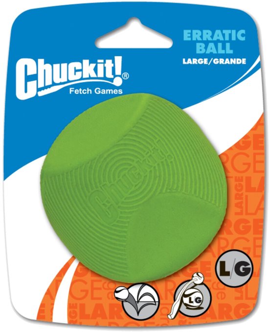 Groene Chuckit! Erratic Ball, grote maat, met ribbelpatroon.