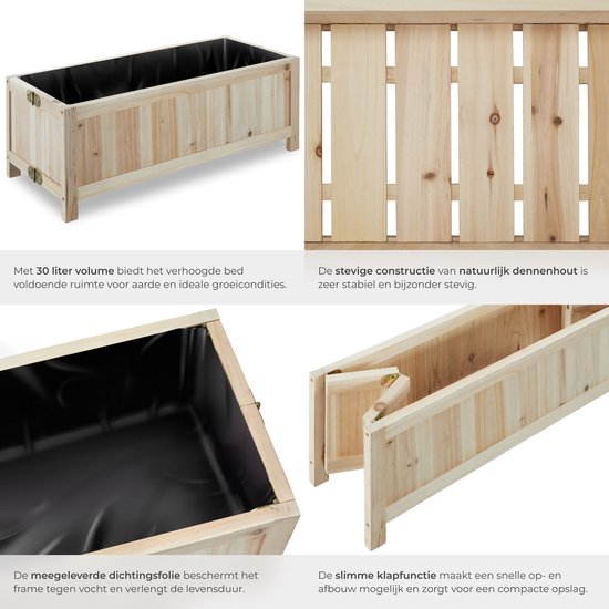 Houten plantenbak, een detail van de constructie en de vouwfunctie.