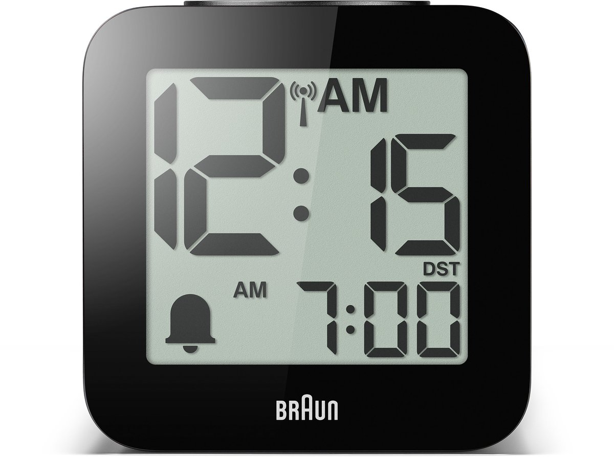 Braun BC25BP-DCF - Wekker - Digitaal - Sprekende klok - Afgerond vierkant - Radiogestuurde tijdsaanduiding - Alarm - Snooze - Crescendo - LCD-Scherm - Licht - Zwart