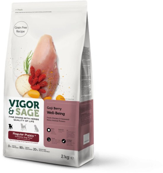 Vigor & Sage Hondenvoer Regular Puppy Well-Being Gojiberry - 4 x 2 kg - Voordeelverpakking