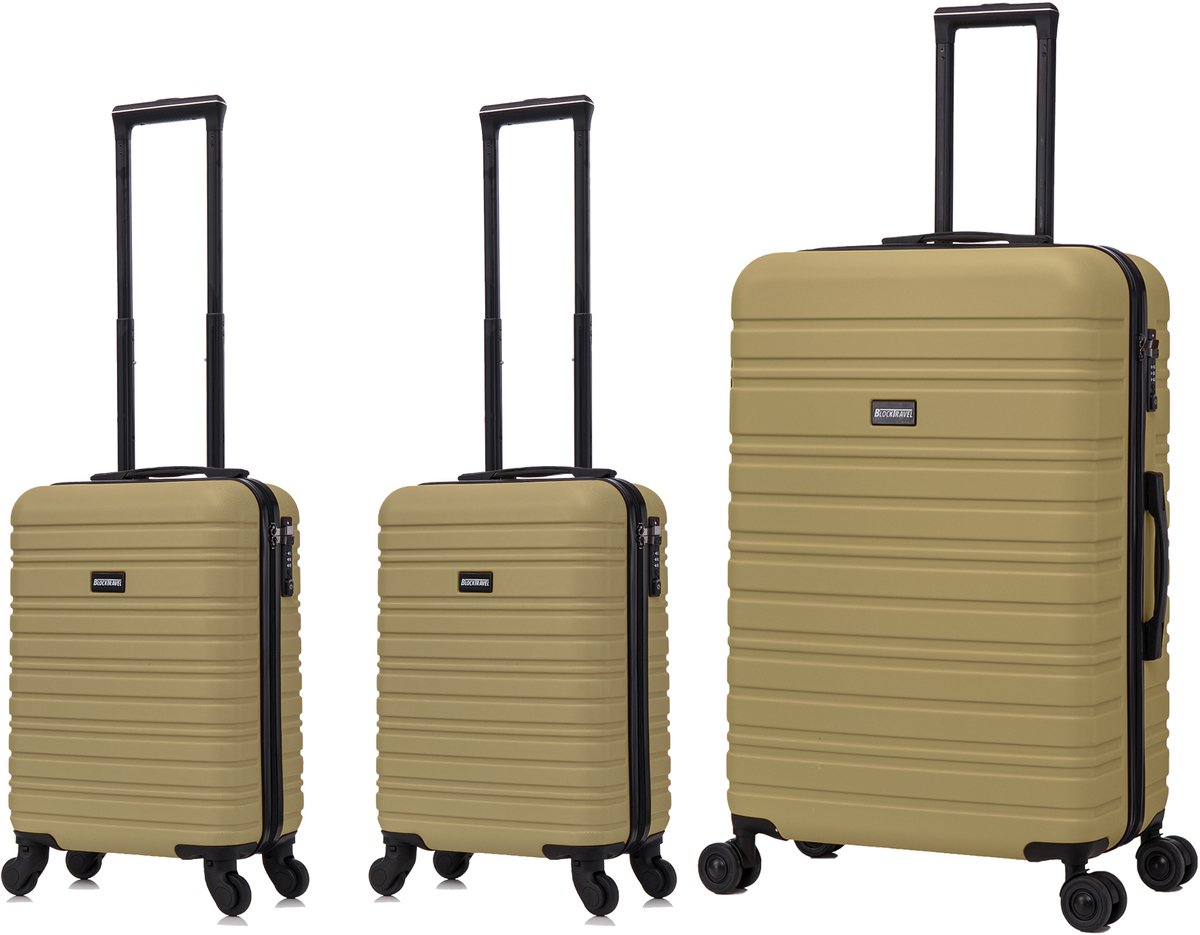 BlockTravel - kofferset - 3 delig - ABS - ruimbagage en handbagage - 29 29 en 95 liter - inbouw TSA slot - olijf groen