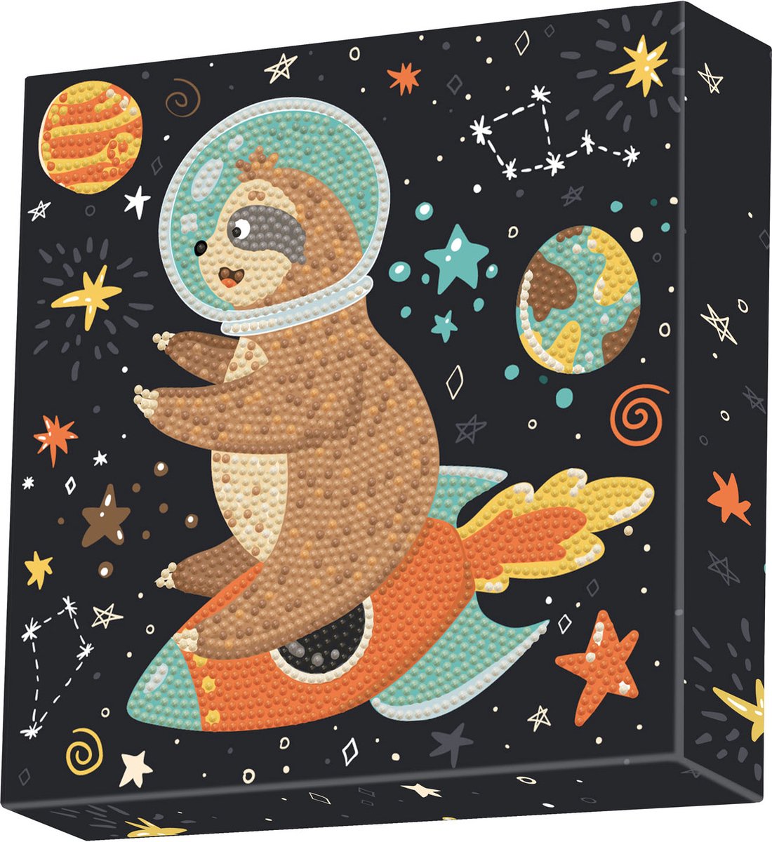 Diamond Painting - Hobby Pakket - Diamond painting kinderen - Dotz Box - Raket luiaard 22x22cm - Ronde steentjes - Volledig pakket - Diamond Dotz