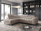Ferucce L - uitklapbare hoekbank met slaapfunctie en beddengoedcontainer - 276 x 200 x 72-93 cm - verstelbare hoofdsteunen - moderne L hoekbank - beige - fluweel - loft