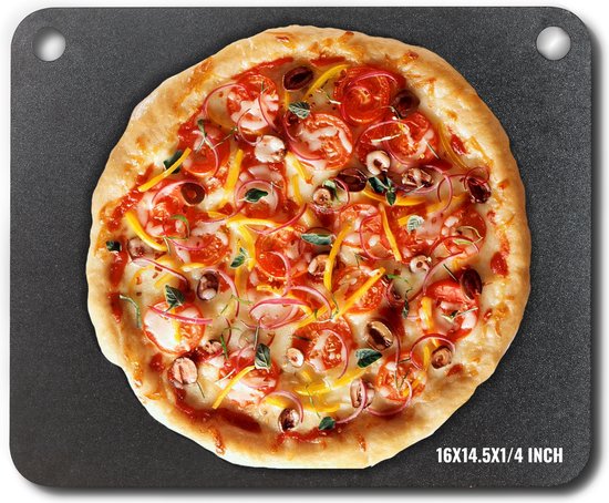 VEVOR Pizzastaal, 16" X 14,5" X 1/4" Pizzastaalplaat voor Oven, Voorgekruide Pizzabaksteen Van Koolstofstaal met 20x Hogere Geleidbaarheid, Zware Pizzapan voor Buitengrill, Binnenoven