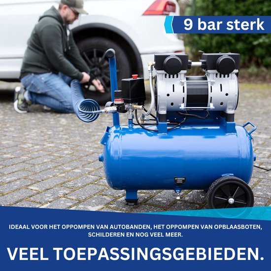 Thuys – Stille Compressor – Airpress – Luchtcompressor – Draagbaar – 12V Pomp – Autobanden – Compact Design – Blauw — afbeelding 4