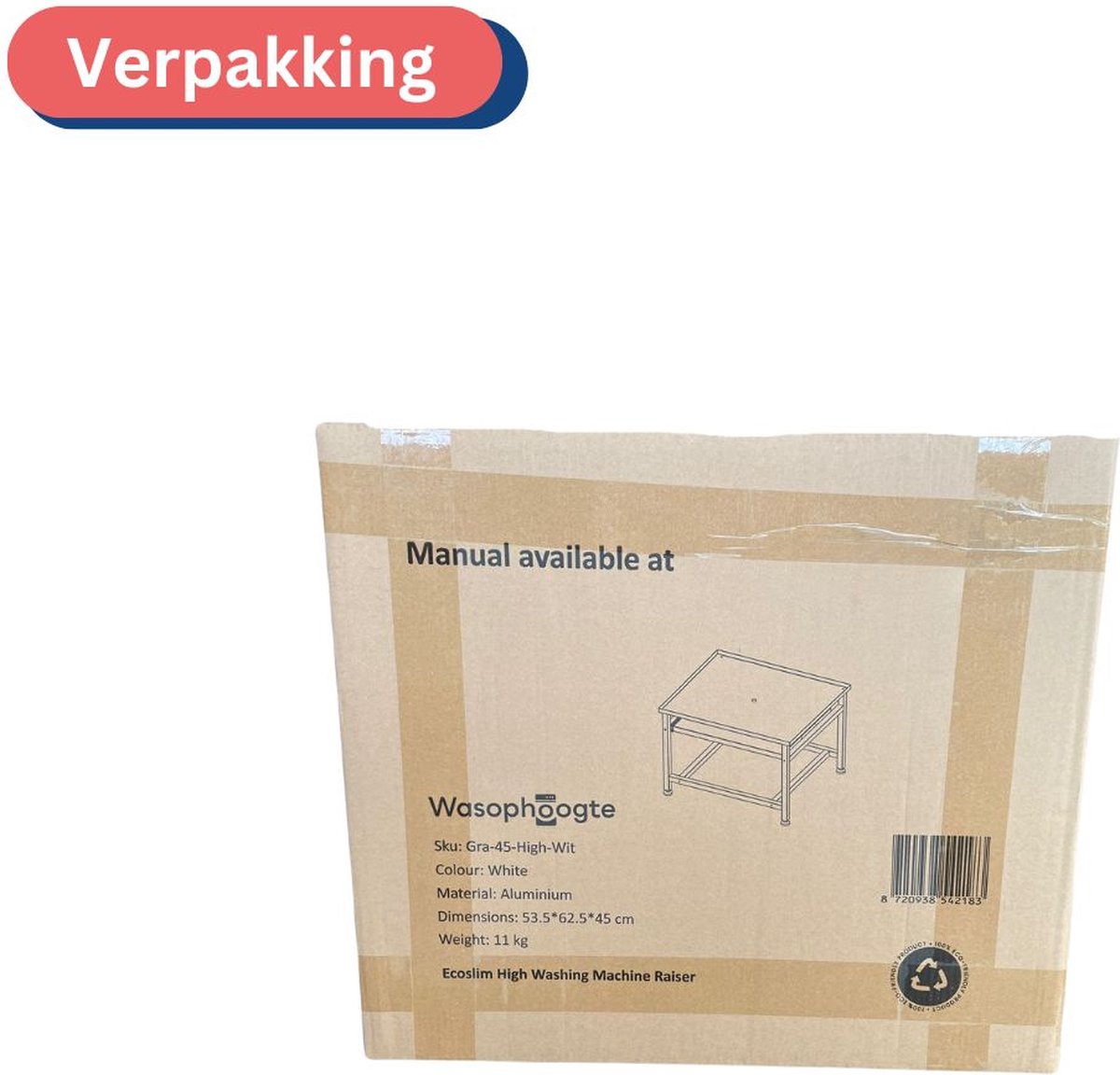 Wasophoogte® Wasmachine verhoger - Wasmachine opbouwmeubel - Wasmachine sokkel - 45 cm hoog - Wit - Universeel thumbnail 4