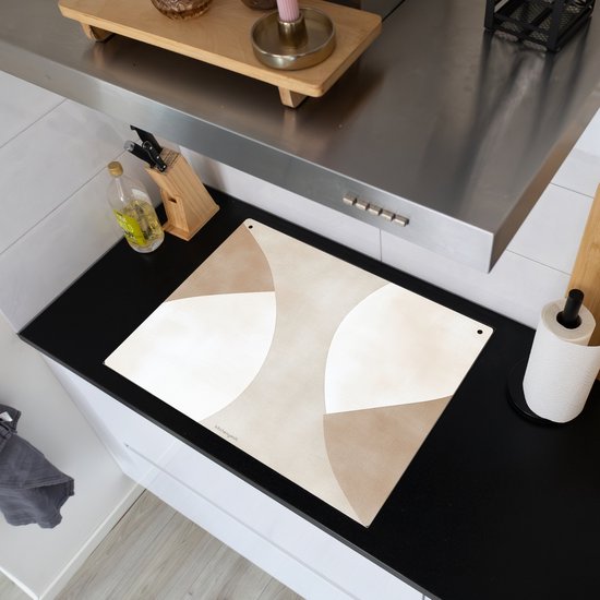 KitchenYeah® Protection plaque induction 65x50 cm - Marron - Japandi - Abstrait - Beige - Protege plaque de cuisson - Couvre plaque induction - Protecteur d'induction - Cuisine