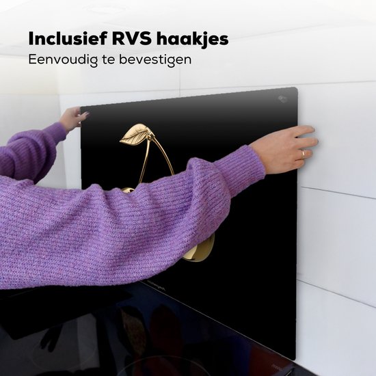 KitchenYeah® Protection plaque induction 59x52 cm - Cerisier - Noir - Or - Chrome - Protege plaque de cuisson - Couvre plaque induction - Protecteur d'induction - Cuisine