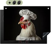 KitchenYeah® Protection plaque induction 71x52 cm - Poulet - Toque - Blanc - Noir - Protege plaque de cuisson - Couvre plaque induction - Protecteur d'induction - Cuisine