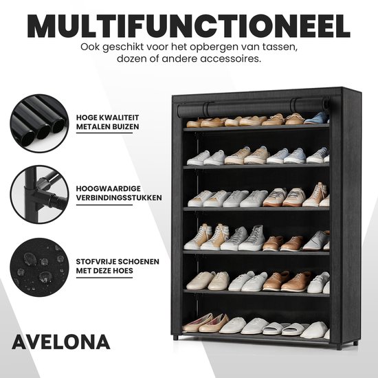 Avelona Schoenenkast Zwart – 6 Lagen Schoenenrek – Opbergkast voor 36 Paar – 108x100x28 cm - Schoenen Opbergsysteem – Schoenenkast Zwart