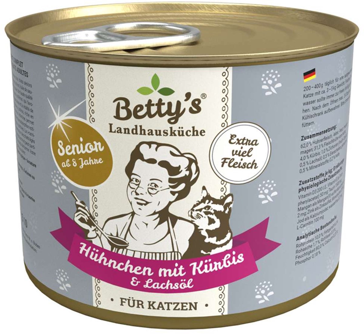 Betty's Landhausküche Cat - Senior blikjes 6x200g - Kip, pompoen & zalmolie