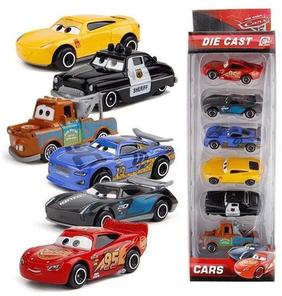 Disney Cars speelgoedauto's - 6 Stuks - Pixar - Modelauto 1:55 - Raceauto - Speelgoedvoertuig - Cadeau - Kado - Speelgoed - Auto - Voertuig - Jongen - Meisje - Kind - Peuter - Kleuter - Verjaardag - Cadeau
