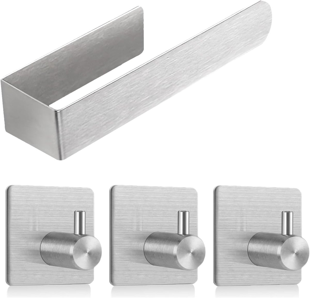 Clord - Zelfklevende Handdoekhouder & Haken - 4-delige Set - Zilver Roestvrij Staal - 24 cm - Geborsteld Modern Design voor Badkamer, Keuken & Slaapkamer