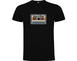 Zwart T-Shirt met “Kleurrijke Tape it easy - Casetteband – Jaren 80 – Good Vibes – Muziek “ Print Full Color Maat 5XL